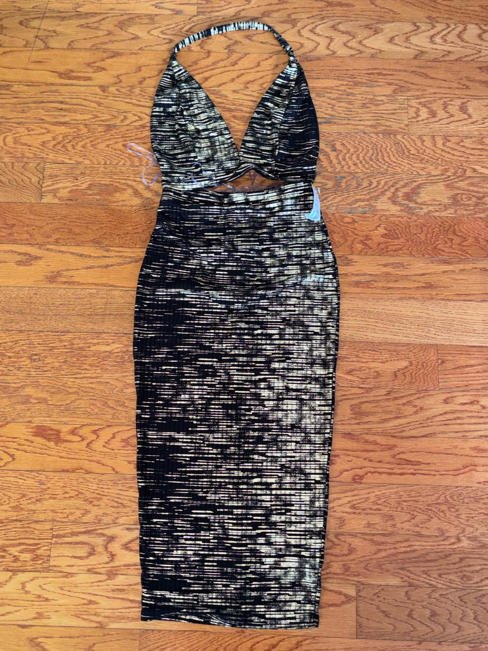 Black Dress with Metallic Gold Stripe Detail
